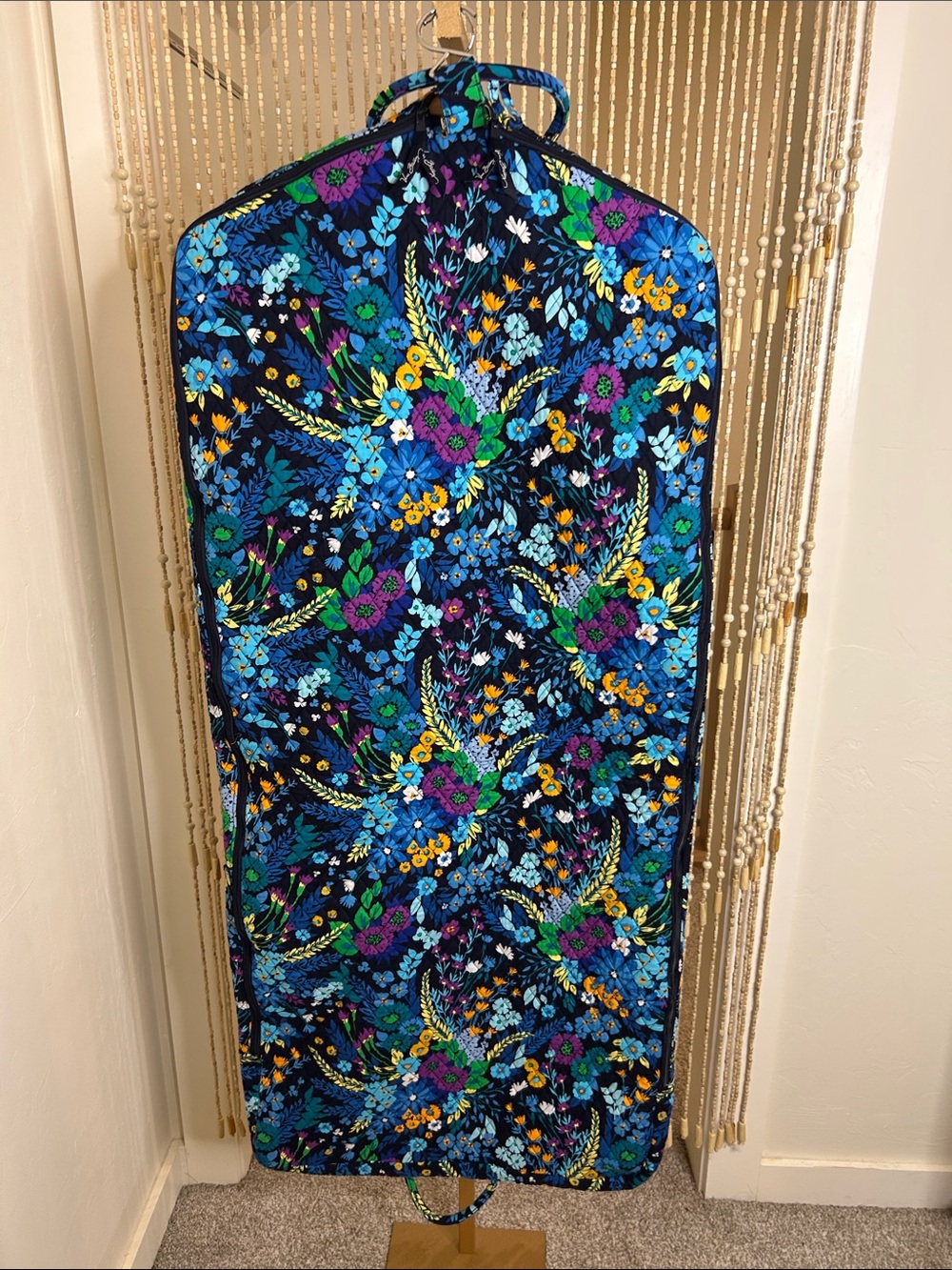 Vera Bradley Navy Floral Quilted Garment Cover with Blue, Purple & Green Accents